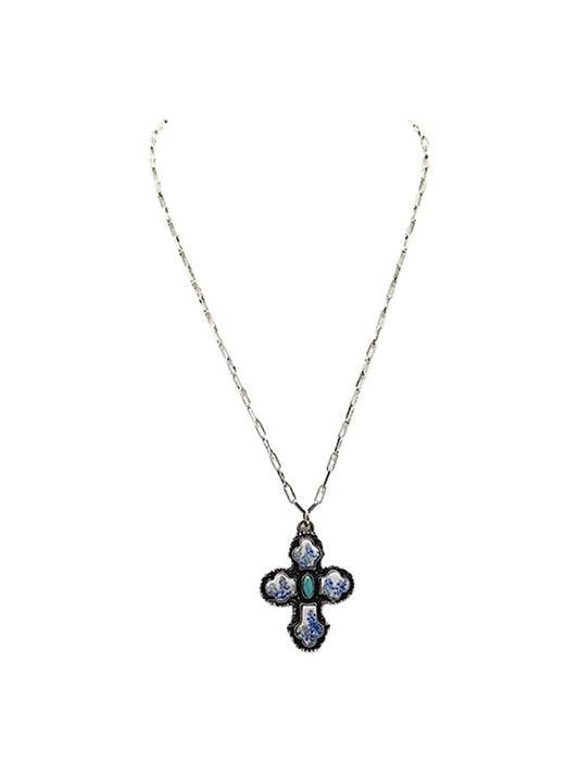 Western Cross Turquoise Bluebonnet Necklace