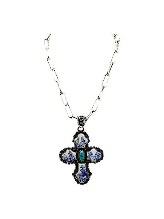 Western Large Cross Turquoise Bluebonnet Necklace