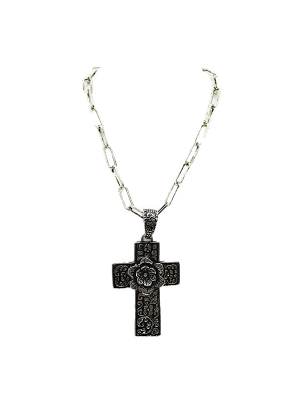 Western Large Cross Flower Center Necklace