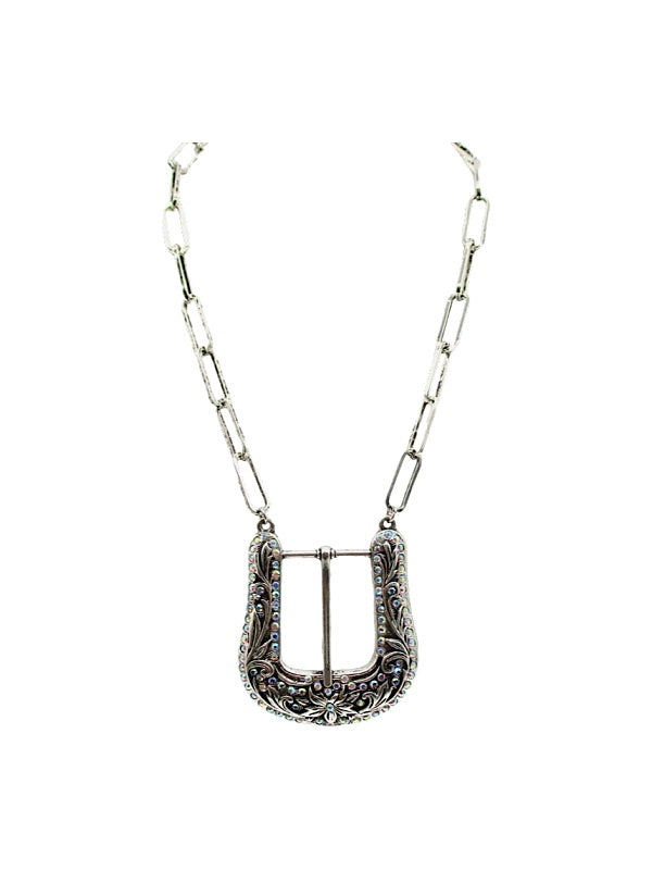 Western Large Belt Buckle AB Look Necklace