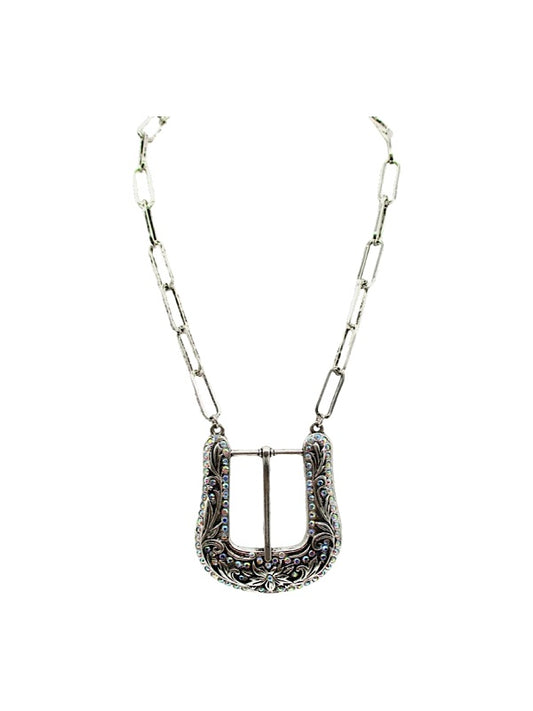 Western Large Belt Buckle AB Look Necklace