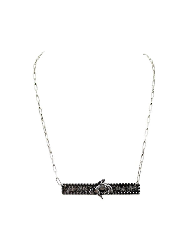 Western Bronc Rider Bar Necklace