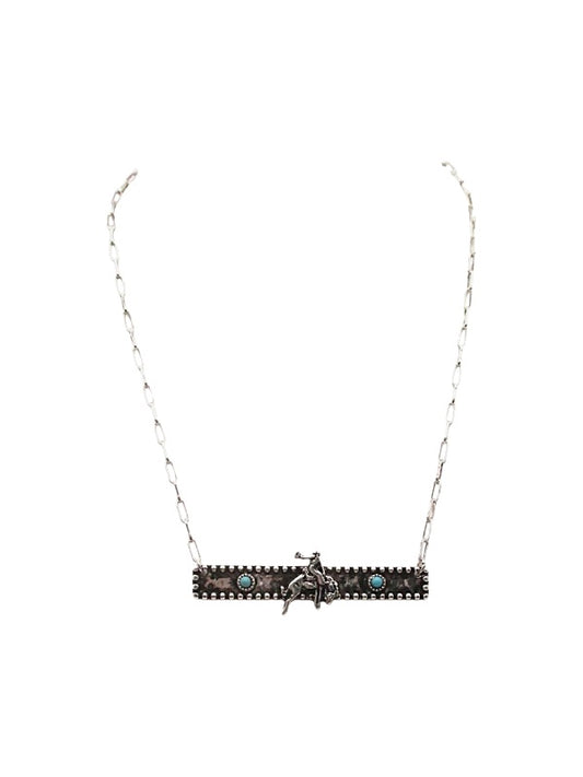 Western Bronc Rider Bar Turquoise Necklace
