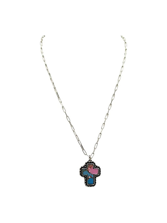 Western Cotton Candy Stone Cross Necklace