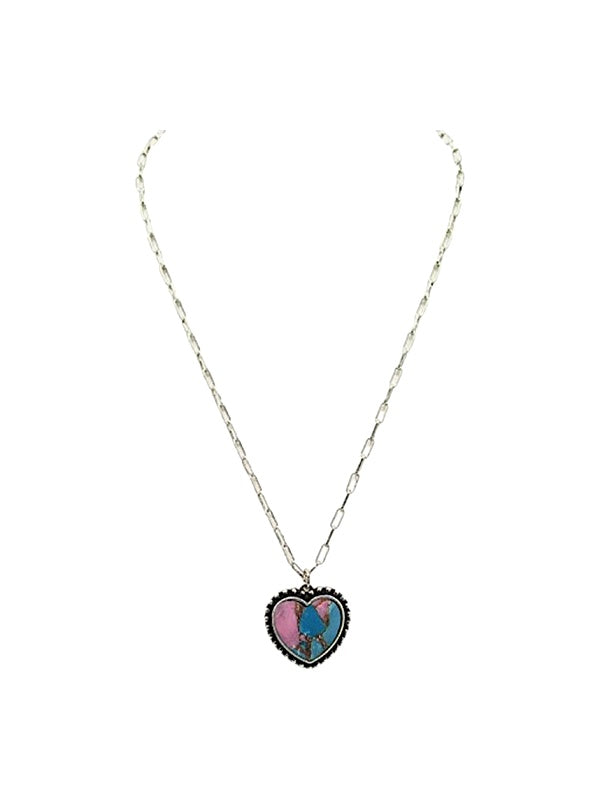 Western Cotton Candy Stone Heart Necklace