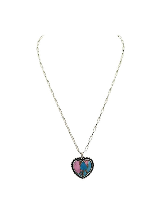 Western Cotton Candy Stone Heart Necklace