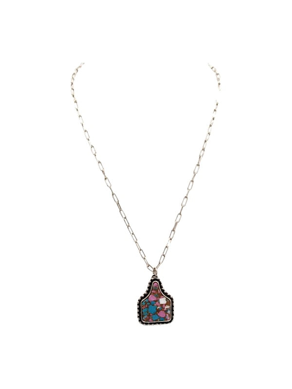 Western Cotton Candy Stone Cattle Tag Necklace