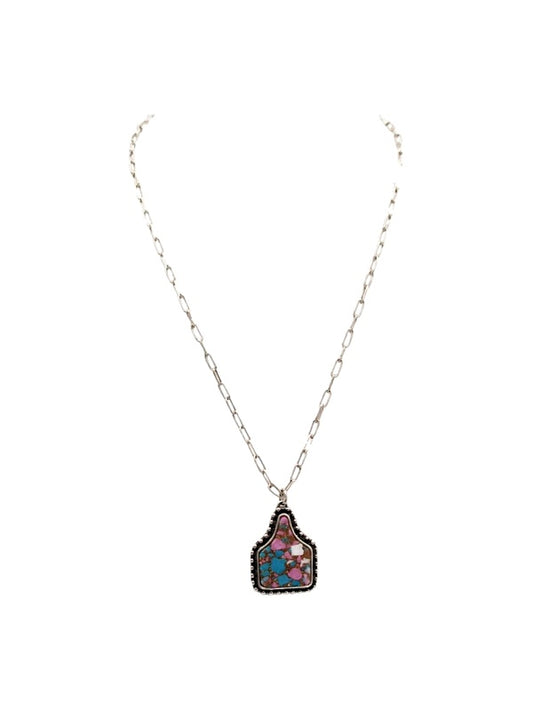 Western Cotton Candy Stone Cattle Tag Necklace