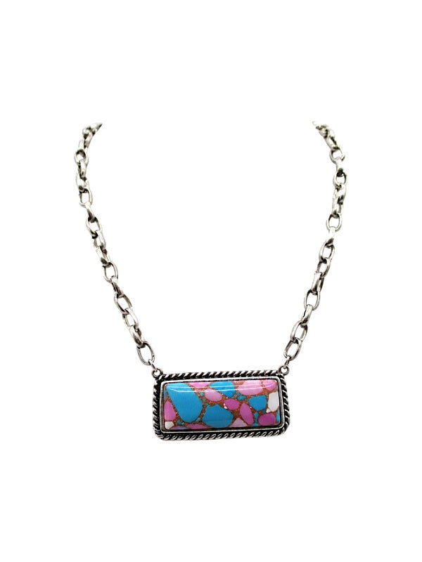 Western Cotton Candy Stone Bar Necklace