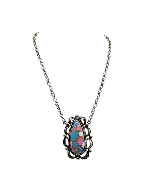 Western Cotton Candy Stone Teardrop Necklace