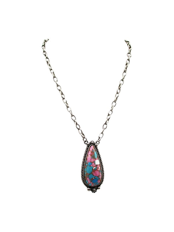 Western Cotton Candy Stone Teardrop Necklace