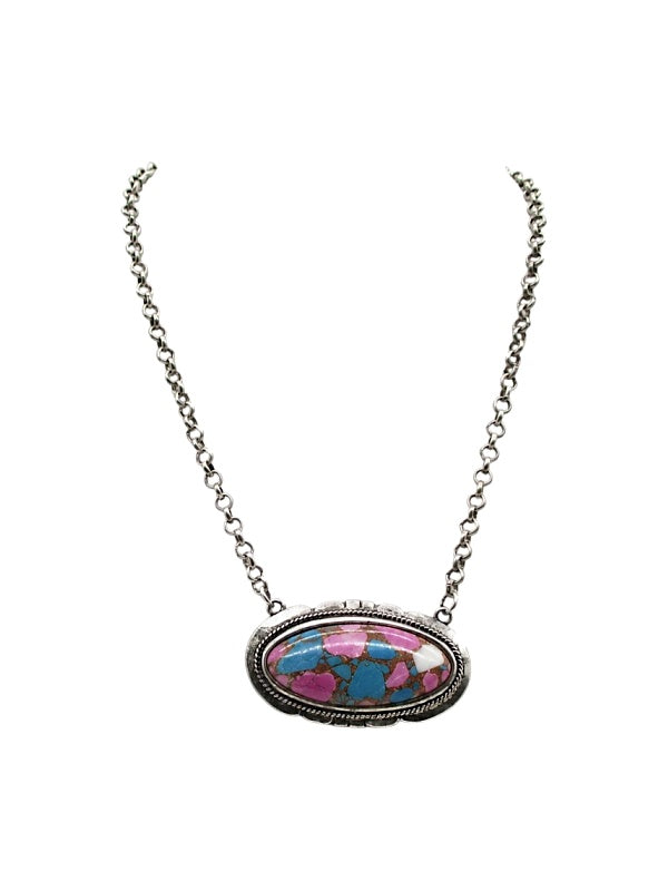 Western Cotton Candy Stone Oblong Necklace