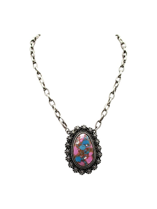 Western Cotton Candy Stone Oval Necklace
