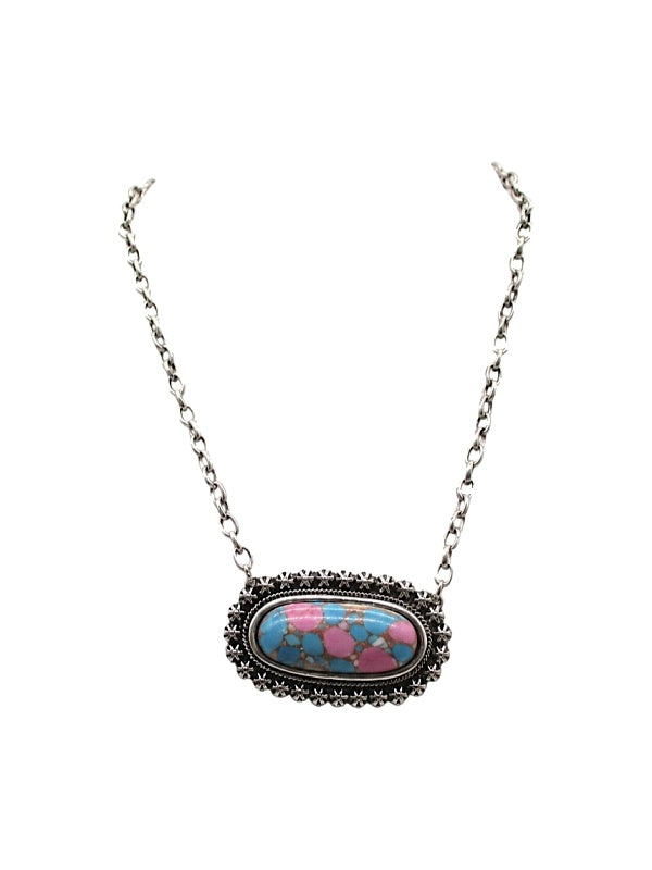 Western Cotton Candy Stone Oblong Necklace