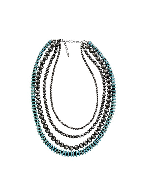 Western 4 Strand Navajo Pearl And Turquoise Bead Necklace