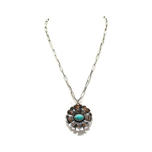 Western Flower Concho Turquoise Necklace