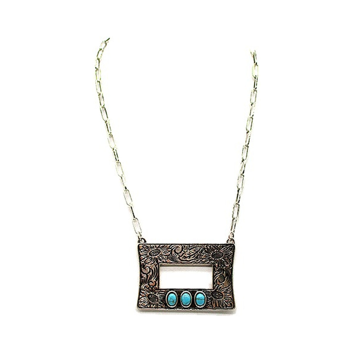 Western Rectangle Cut Out Turquoise Necklace