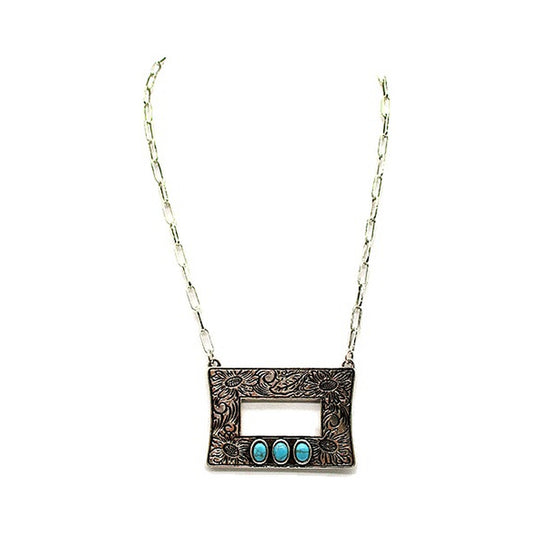 Western Rectangle Cut Out Turquoise Necklace