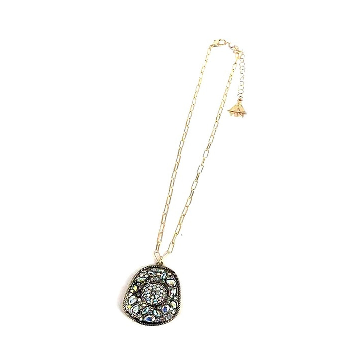Western Antique Gold AB Crystal Small Cowboy Hat Necklace