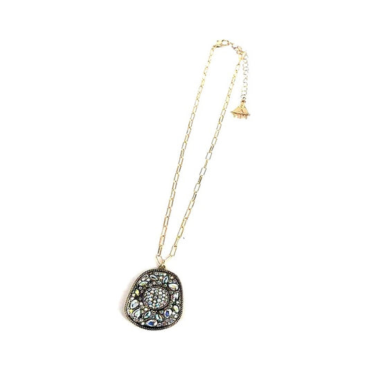 Western Antique Gold AB Crystal Small Cowboy Hat Necklace