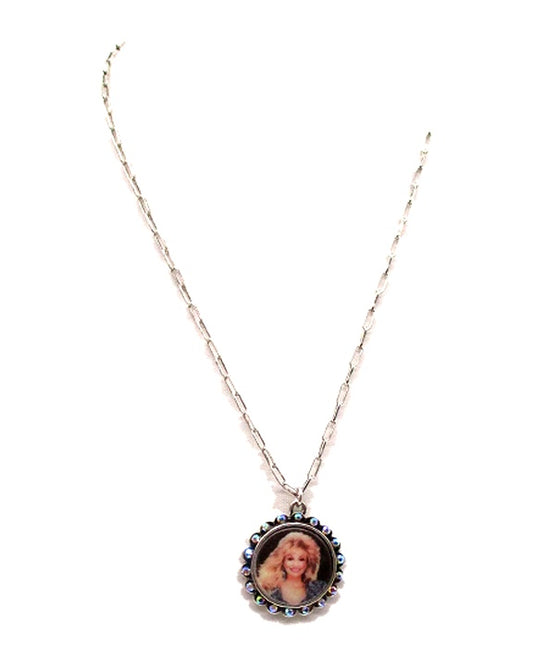 Western Beaded Round Portrait Pendant Necklace