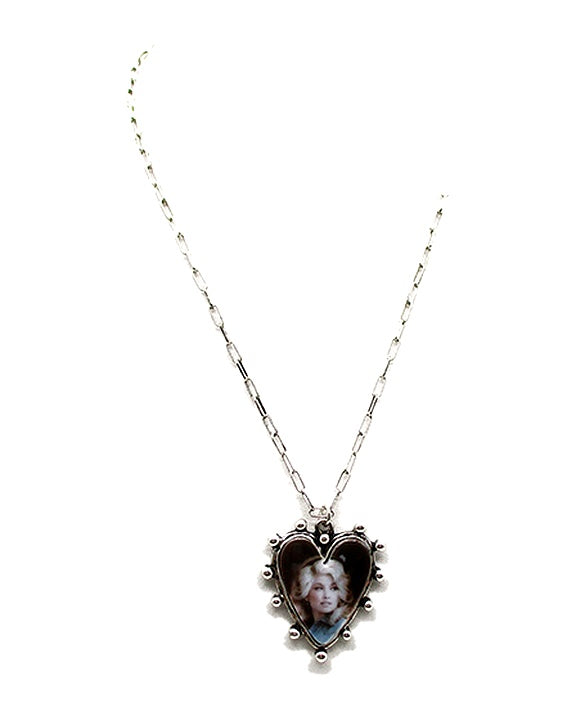 Western Studded Heart Portrait Pendant Necklace