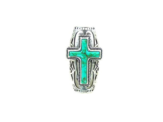 Western Turquoise Cross Cuff Ring
