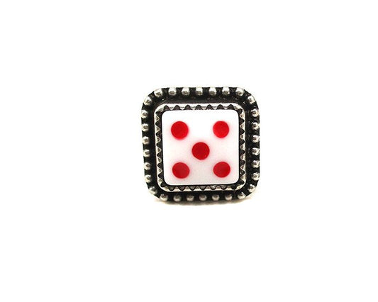 White and Red Dice Cuff Ring