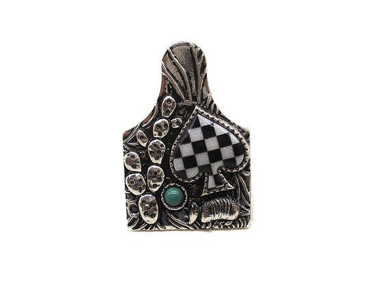Western Cattle Tag Spade Checker Cuff Ring