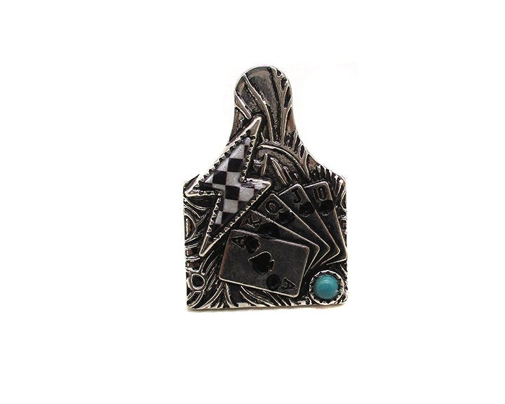 Western Cattle Tag Lightning Checker Cuff Ring