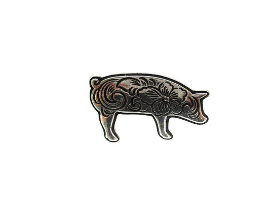 Western Etched Pig Cuff Ring
