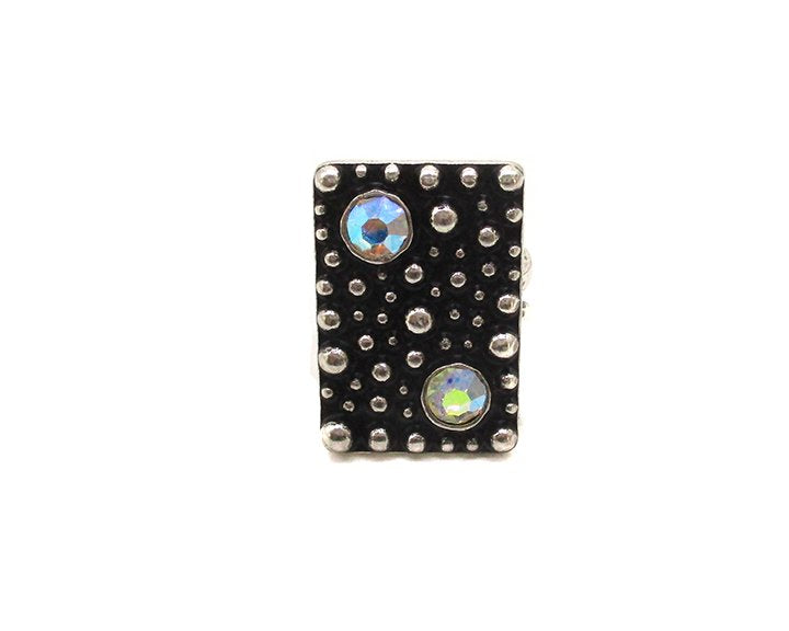 Western Rectangle Crystal Bubble Cuff Ring