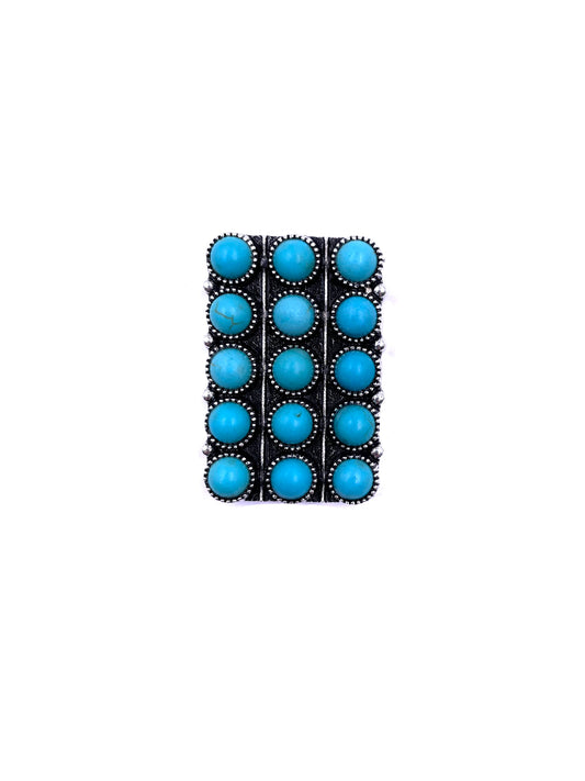 Western Turquoise Bubble Rectangle Cuff Ring
