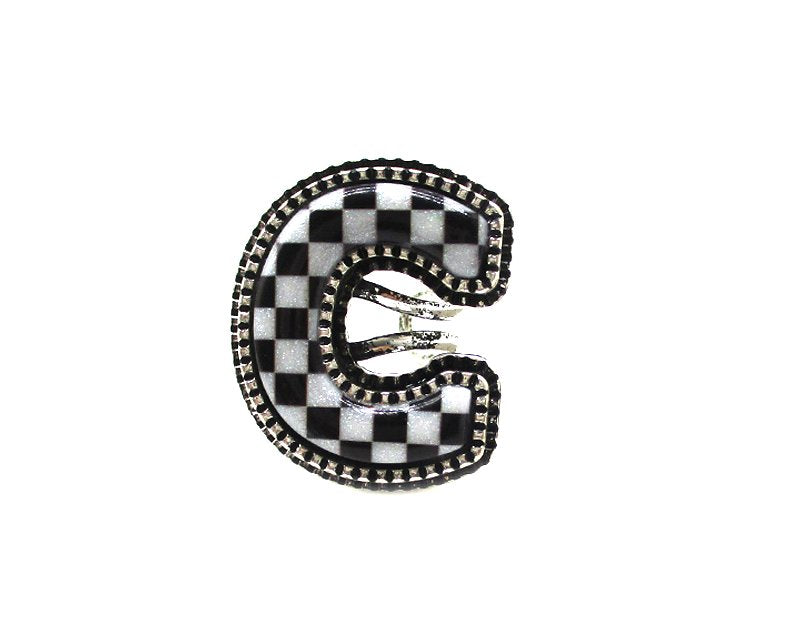 Checkered Bubble Initial Cuff Ring