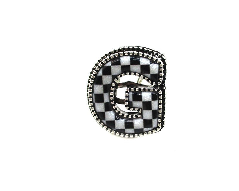 Checkered Bubble Initial Cuff Ring
