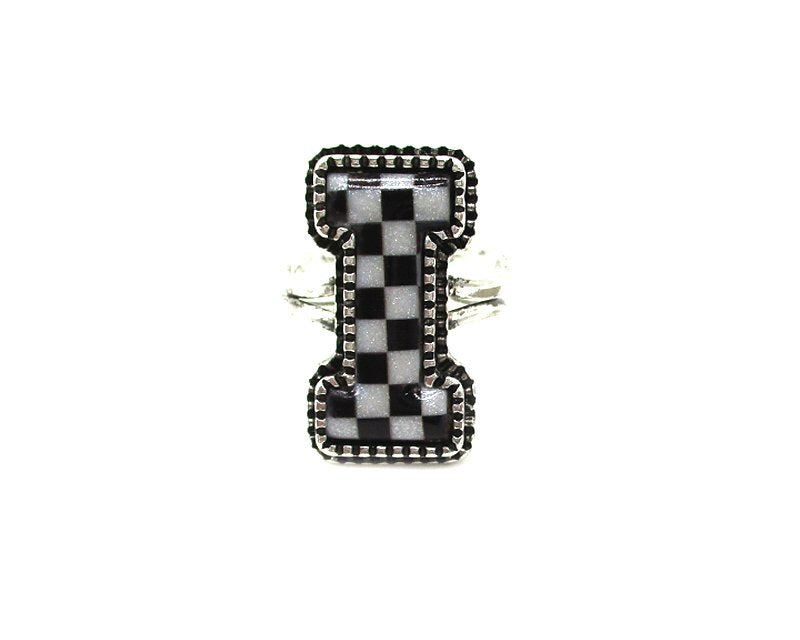 Checkered Bubble Initial Cuff Ring
