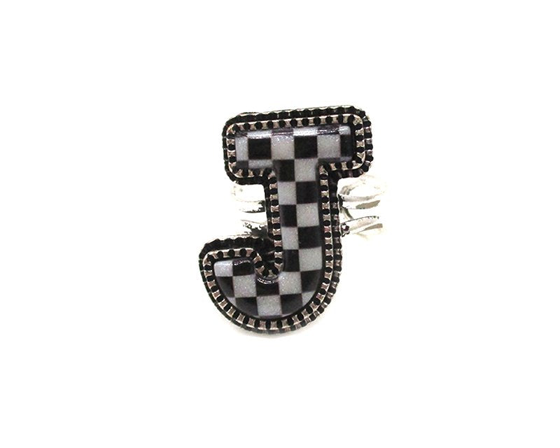 Checkered Bubble Initial Cuff Ring