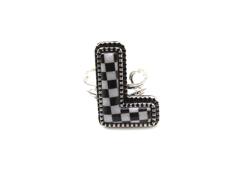 Checkered Bubble Initial Cuff Ring