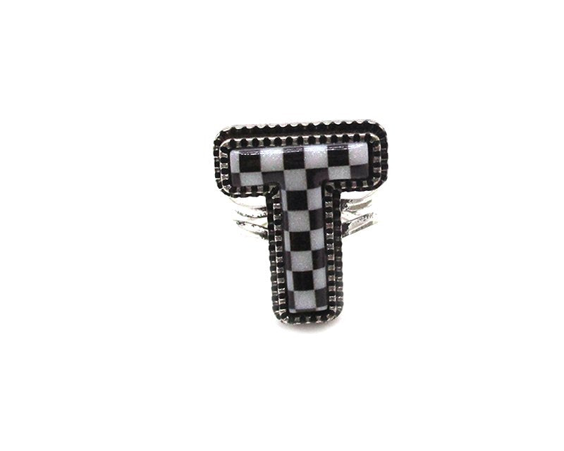 Checkered Bubble Initial Cuff Ring
