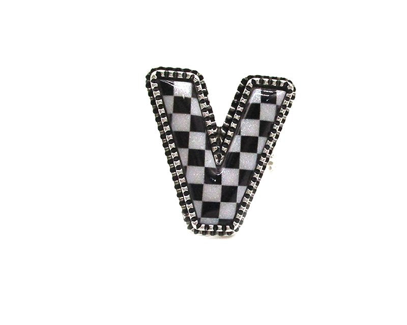Checkered Bubble Initial Cuff Ring
