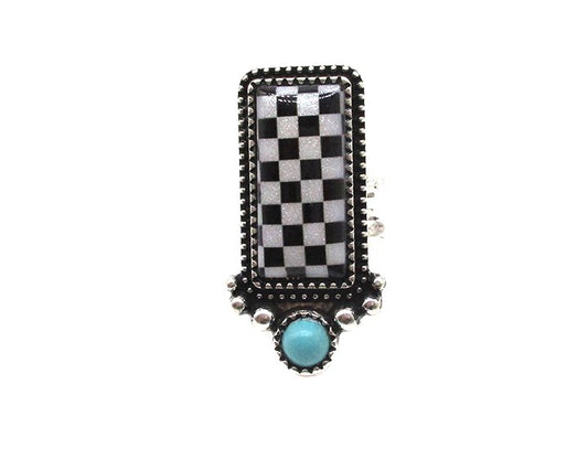 Western Checkered Bar TQ Cuff Ring