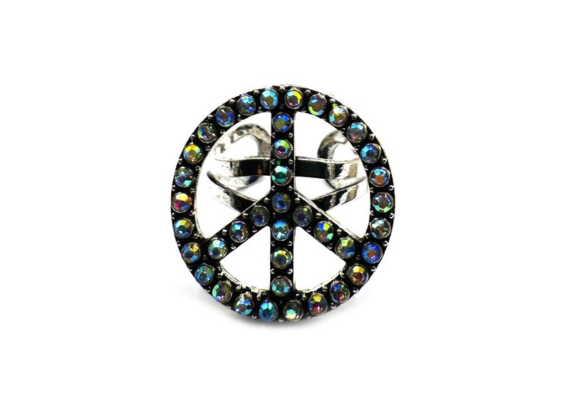 Western Stone Bubble Peace Sign Cuff Ring