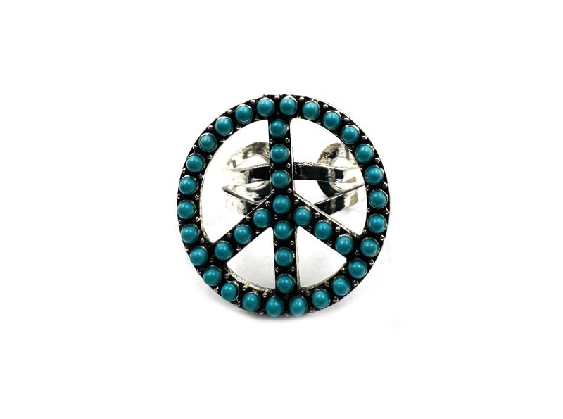 Western Stone Bubble Peace Sign Cuff Ring