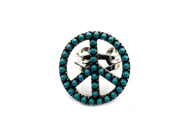 Western Stone Bubble Peace Sign Cuff Ring