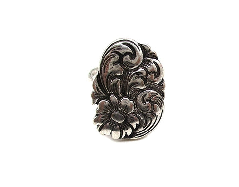 Western Oval Etched Flower Cuff Ring