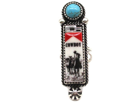 Western Cowboy Lighter Turquoise Cuff Ring