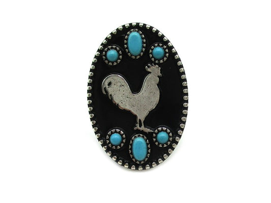 Western Oval Rooster Silhouette Cuff Ring