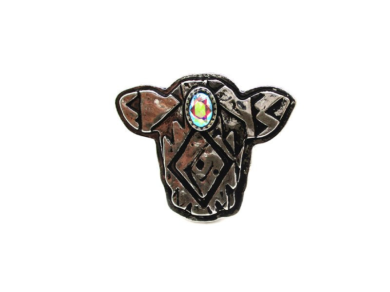 Western Cow Head AB Stone Cuff Ring