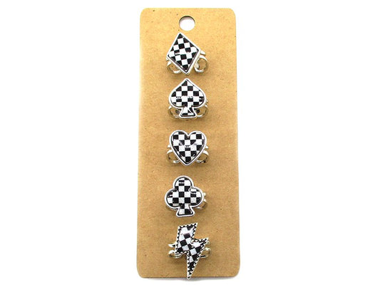 Western Checkered Symbol 5 Cuff Ring Set