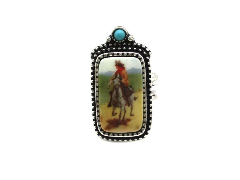 Western Cowboy Portrait Cuff Ring